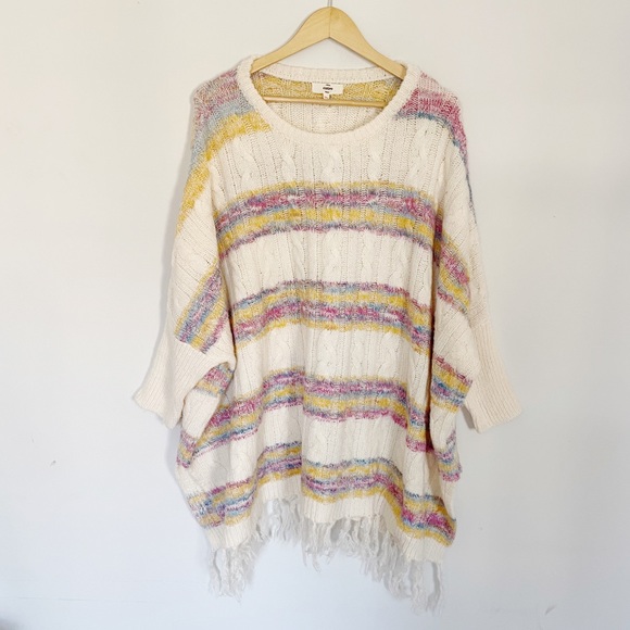 Anthropologie Entro Striped Cable Knit Poncho Sweater - Picture 5 of 8